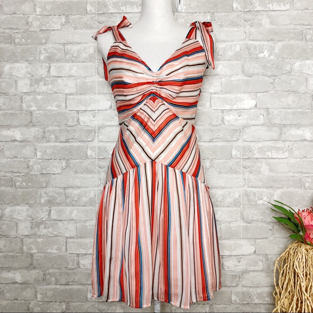 FOXIEDOX at Revolve | Pink Multicolored Striped Sleeveless Mini Dress Small